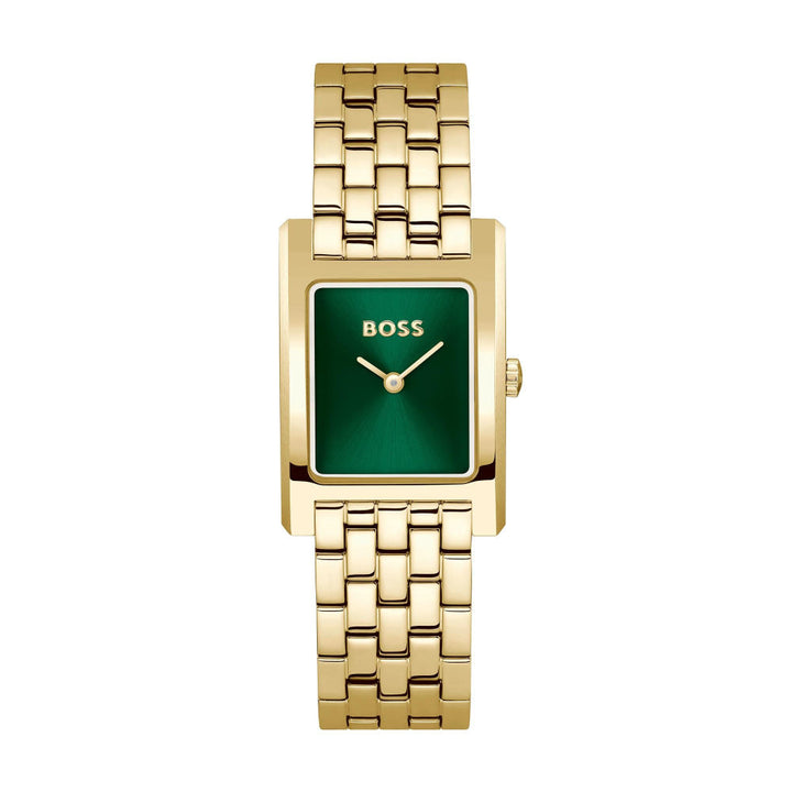 Hugo Boss Light Gold and Green Lucy QTM Rectangle Ladies IP Tank Watch 1