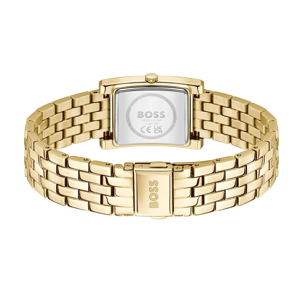 Hugo Boss Light Gold and Green Lucy QTM Rectangle Ladies IP Tank Watch 5