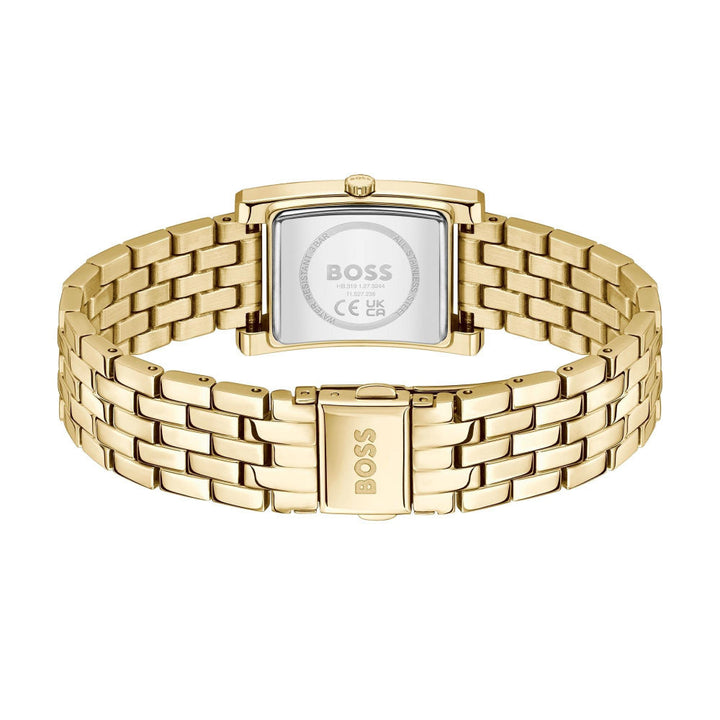 Hugo Boss Light Gold and Green Lucy QTM Rectangle Ladies IP Tank Watch 5