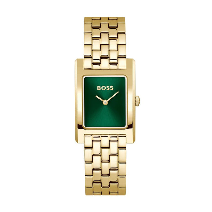 Hugo Boss Light Gold and Green Lucy QTM Rectangle Ladies IP Tank Watch - MococoHugo Boss1502785885997607278Watches and Accessories