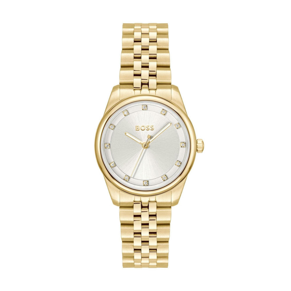 Hugo Boss Light Gold and Silver White Graceful Precious Round Ladies IP Watch 1