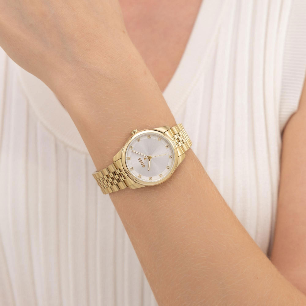 Hugo Boss Light Gold and Silver White Graceful Precious Round Ladies IP Watch 2