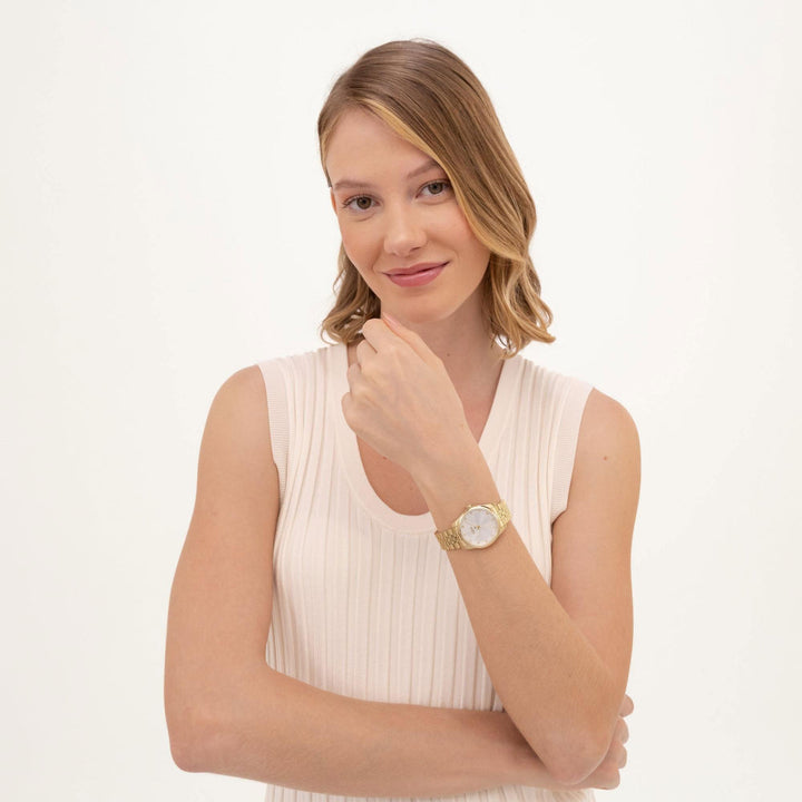 Hugo Boss Light Gold and Silver White Graceful Precious Round Ladies IP Watch 3