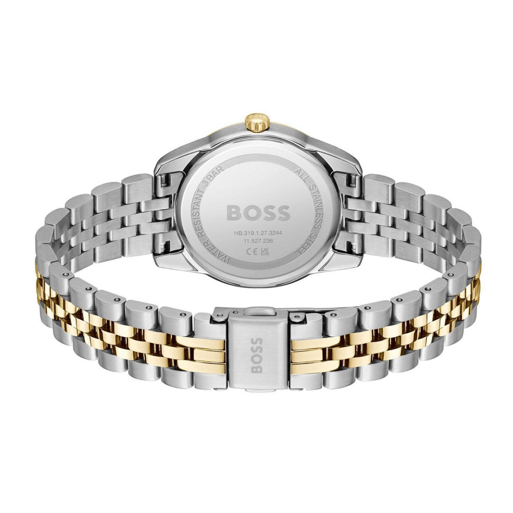 Hugo Boss Light Gold, Silver and Green Graceful Precious Round Ladies IP Bracelet Watch 3