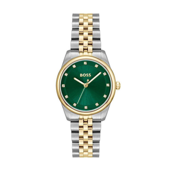 Hugo Boss Light Gold, Silver and Green Graceful Precious Round Ladies IP Bracelet Watch - MococoHugo Boss1502834885997649179Watches and Accessories