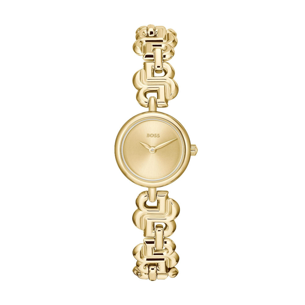 Hugo Boss Light Yellow Gold Double B Dressy Round Ladies IP Bracelet Watch 1