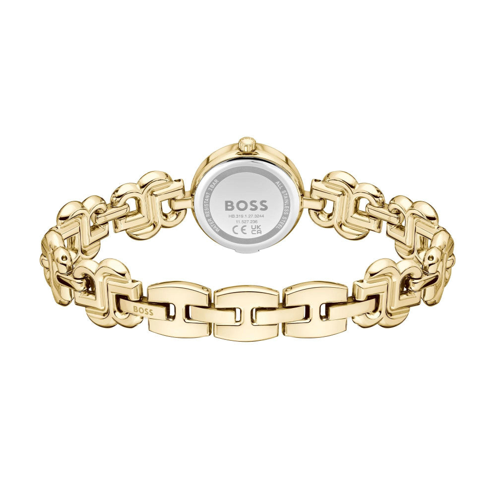 Hugo Boss Light Yellow Gold Double B Dressy Round Ladies IP Bracelet Watch 5