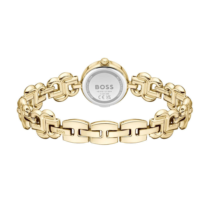 Hugo Boss Light Yellow Gold Double B Dressy Round Ladies IP Bracelet Watch 5