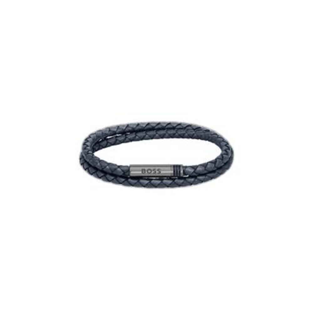 Hugo Boss Navy Blue Ares Gents Double Wrap Leather Bracelet 