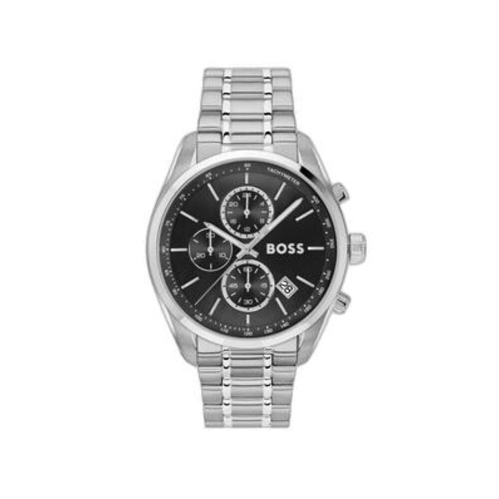 Hugo Boss Silver and Black Grand Prix 44 Round Gents Bracelet Watch 