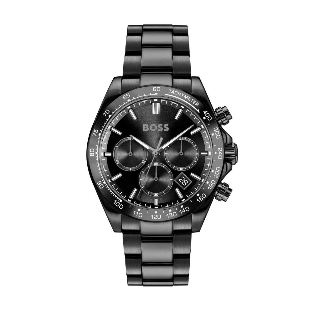 Hugo Boss Silver and Black Hero 2.0 Round Gents IP Bracelet Watch 1