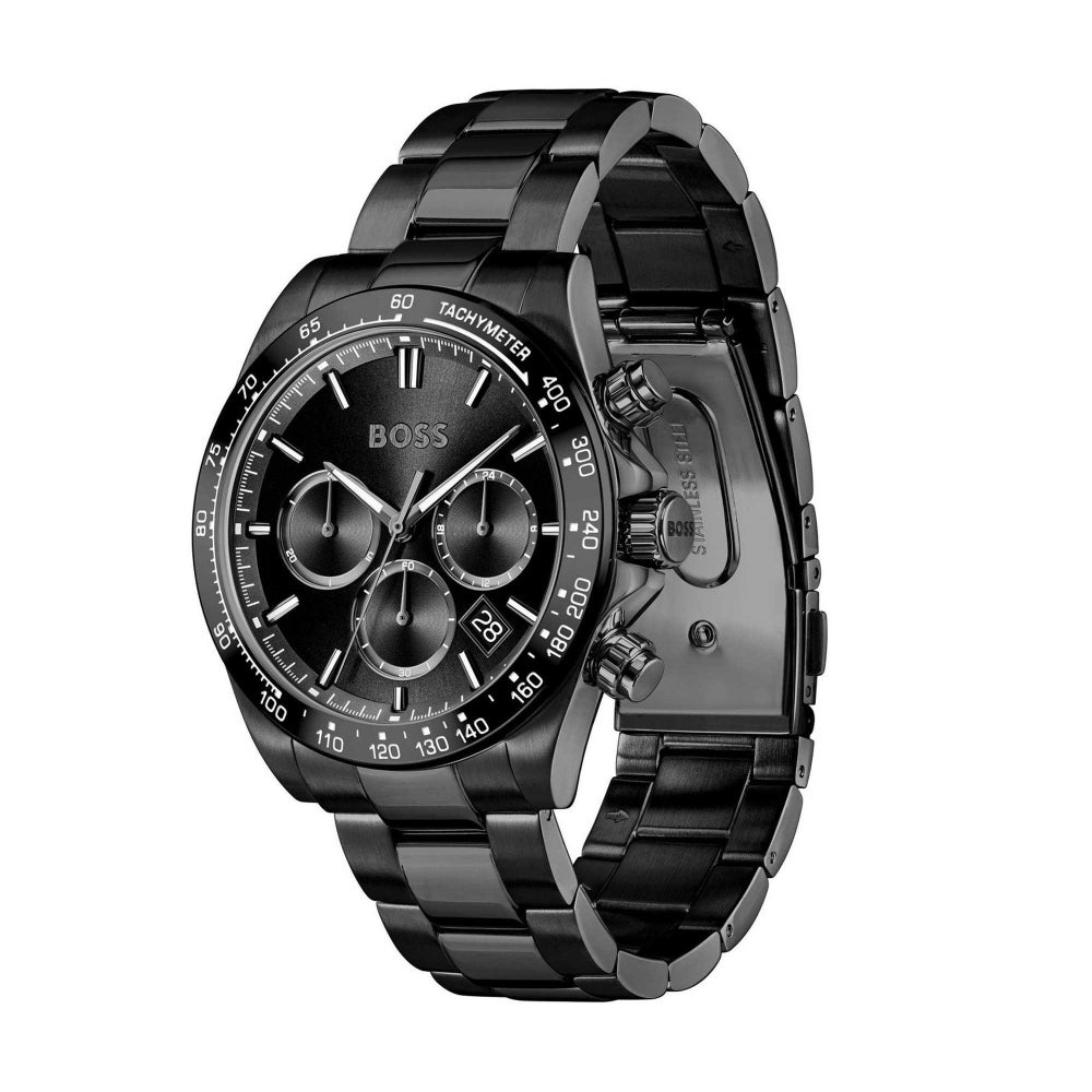 Hugo Boss Silver and Black Hero 2.0 Round Gents IP Bracelet Watch 4