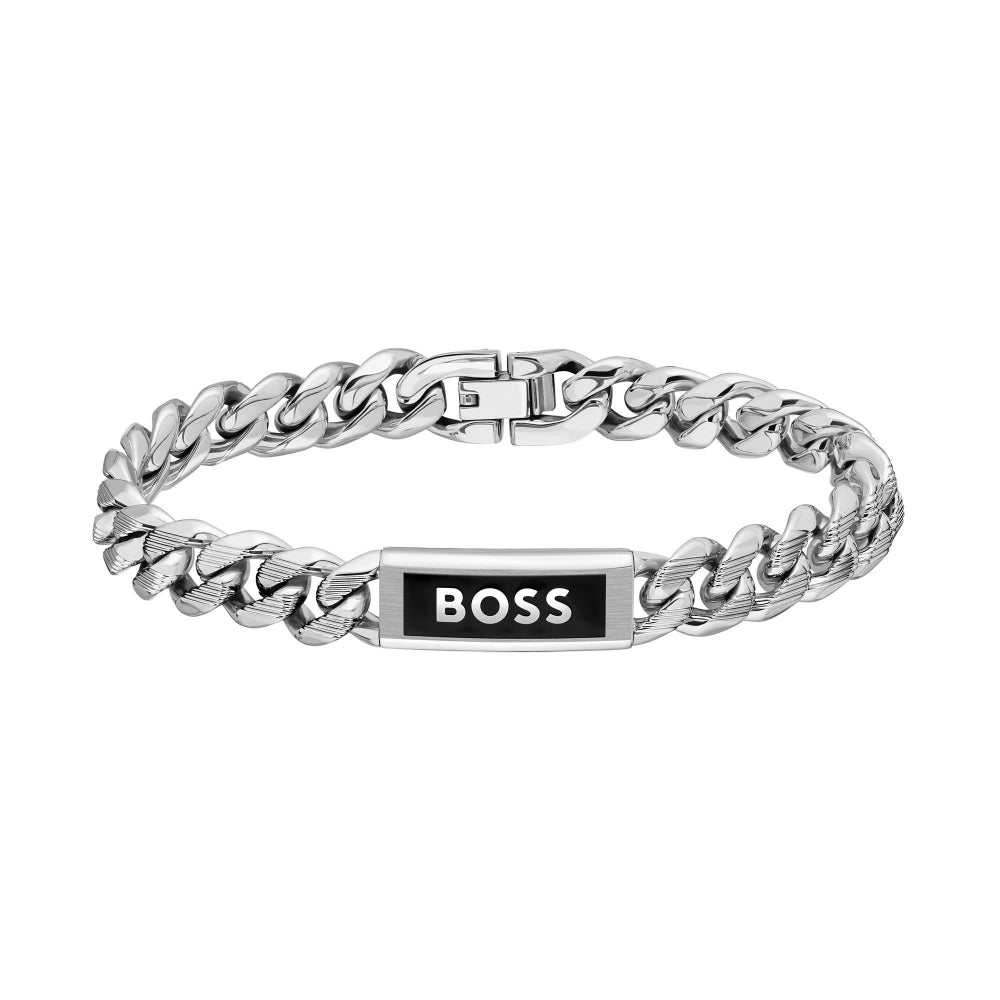Hugo Boss Silver and Black Kassy Emblem Gents IP Pendant Bracelet 1