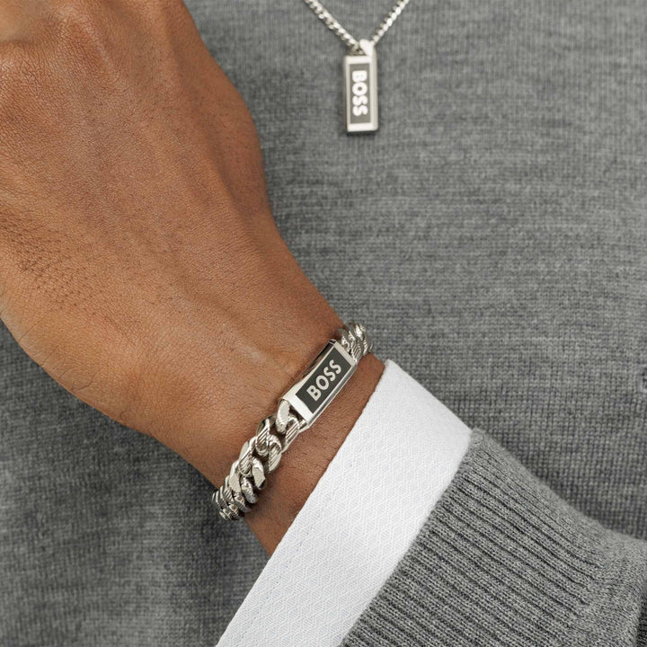 Hugo Boss Silver and Black Kassy Emblem Gents IP Pendant Bracelet 2