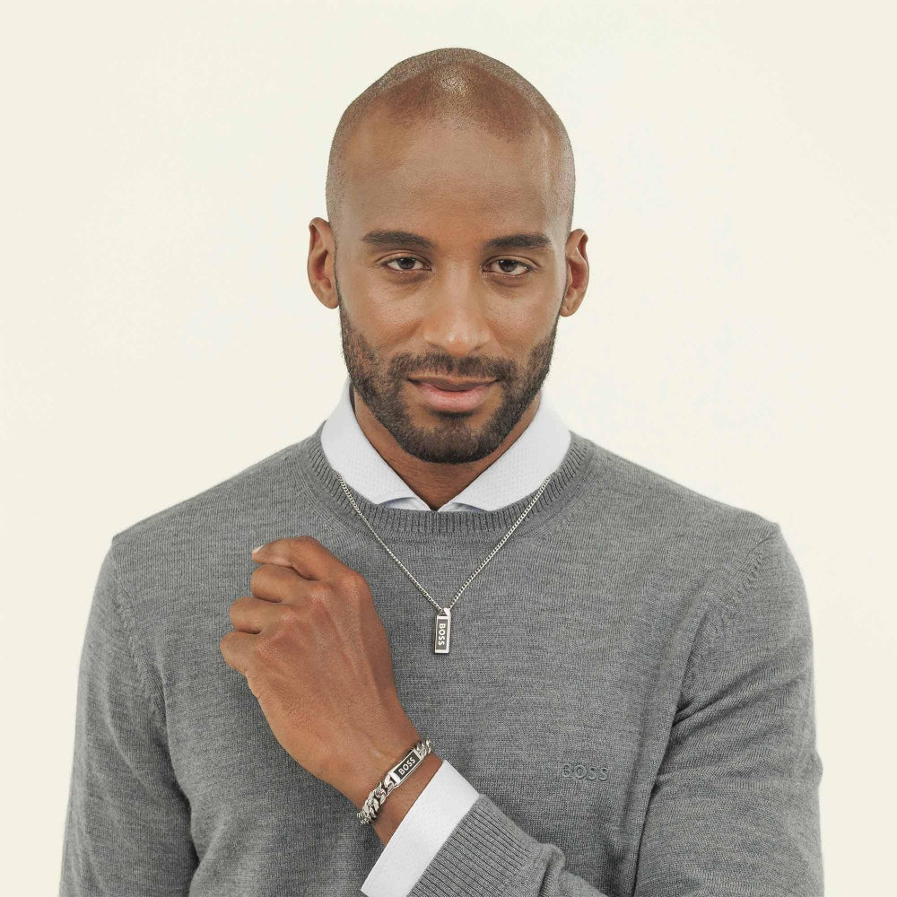 Hugo Boss Silver and Black Kassy Emblem Gents IP Pendant Bracelet - MococoHugo Boss1580679M885997608633Bracelets