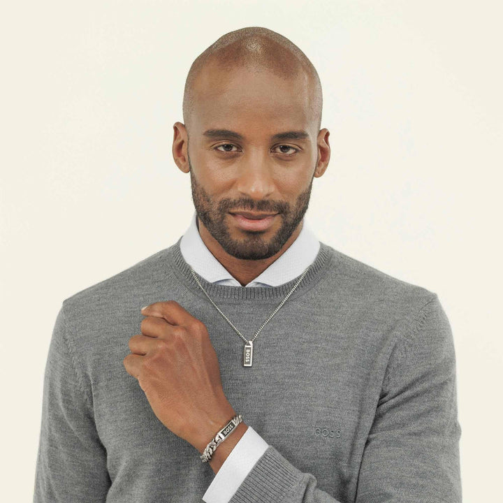 Hugo Boss Silver and Black Kassy Emblem Gents IP Pendant Bracelet - MococoHugo Boss1580679M885997608633Bracelets