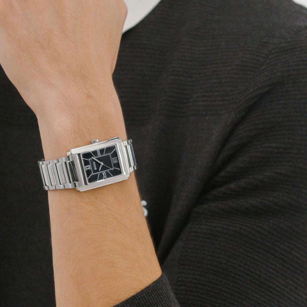 Hugo Boss Silver and Black Principle Dress Rectangle Gents Bracelet Watch 2