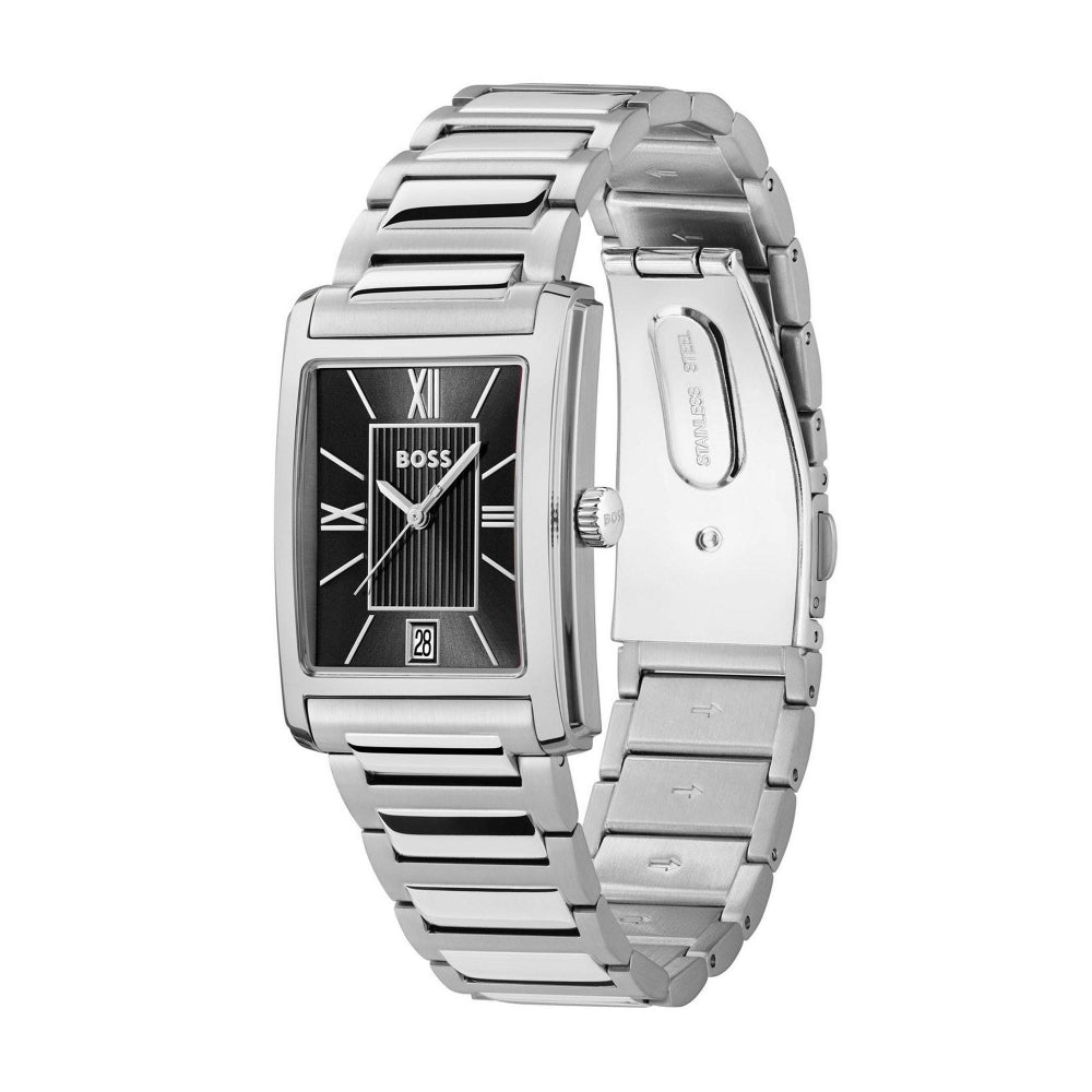 Hugo Boss Silver and Black Principle Dress Rectangle Gents Bracelet Watch 4