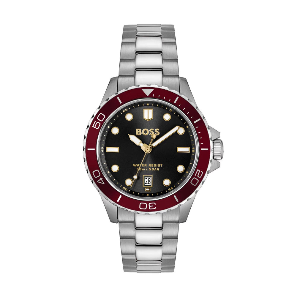 Hugo Boss Silver and Black Troper Sport Round Gents Bracelet Watch 1