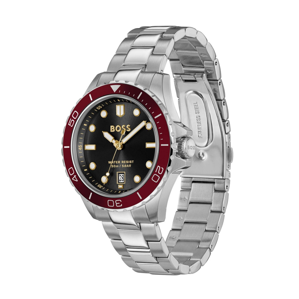 Hugo Boss Silver and Black Troper Sport Round Gents Bracelet Watch 2