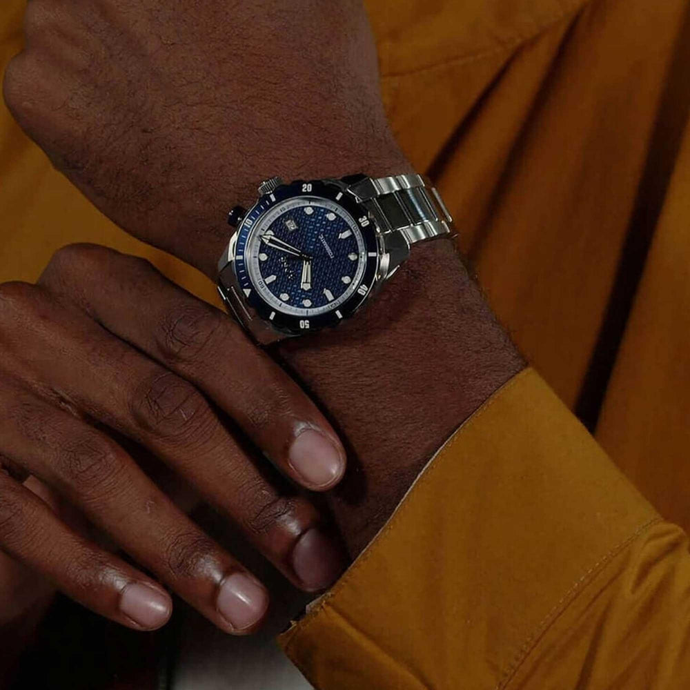 Hugo Boss Silver and Blue Bossmatic Round Mens Hybrid Automatic Watch 2