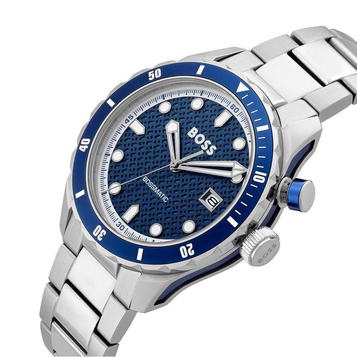 Hugo Boss Silver and Blue Bossmatic Round Mens Hybrid Automatic Watch 4