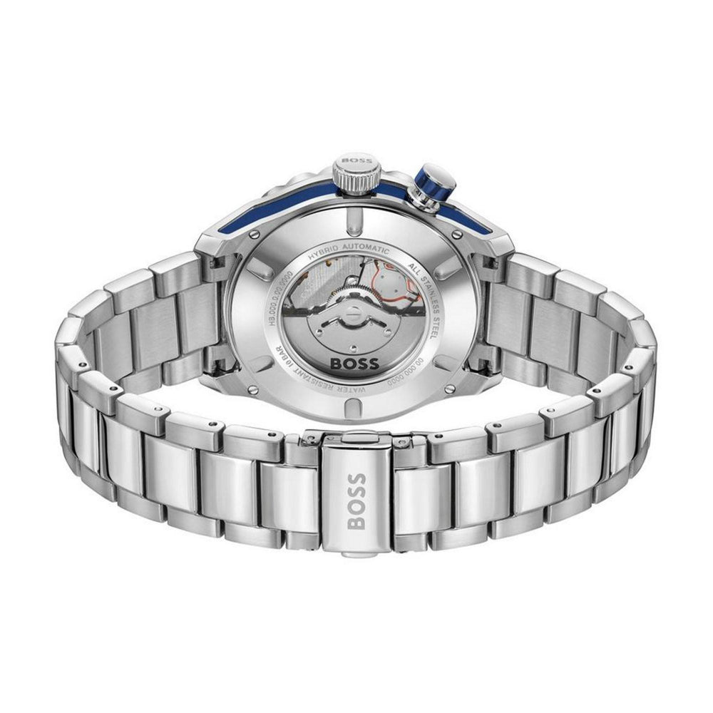 Hugo Boss Silver and Blue Bossmatic Round Mens Hybrid Automatic Watch 5