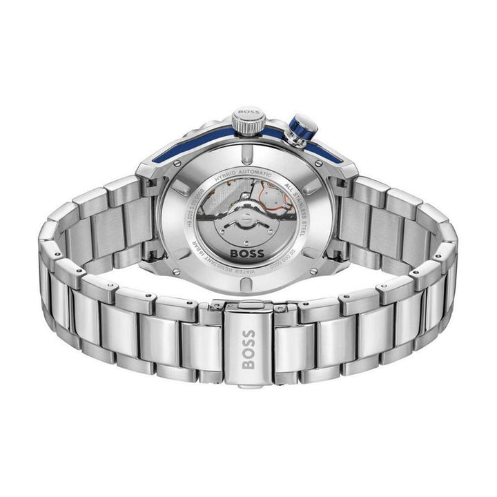 Hugo Boss Silver and Blue Bossmatic Round Mens Hybrid Automatic Watch 5