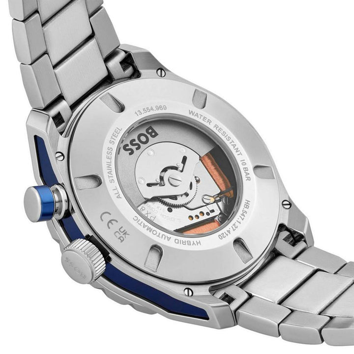 Hugo Boss Silver and Blue Bossmatic Round Mens Hybrid Automatic Watch 6