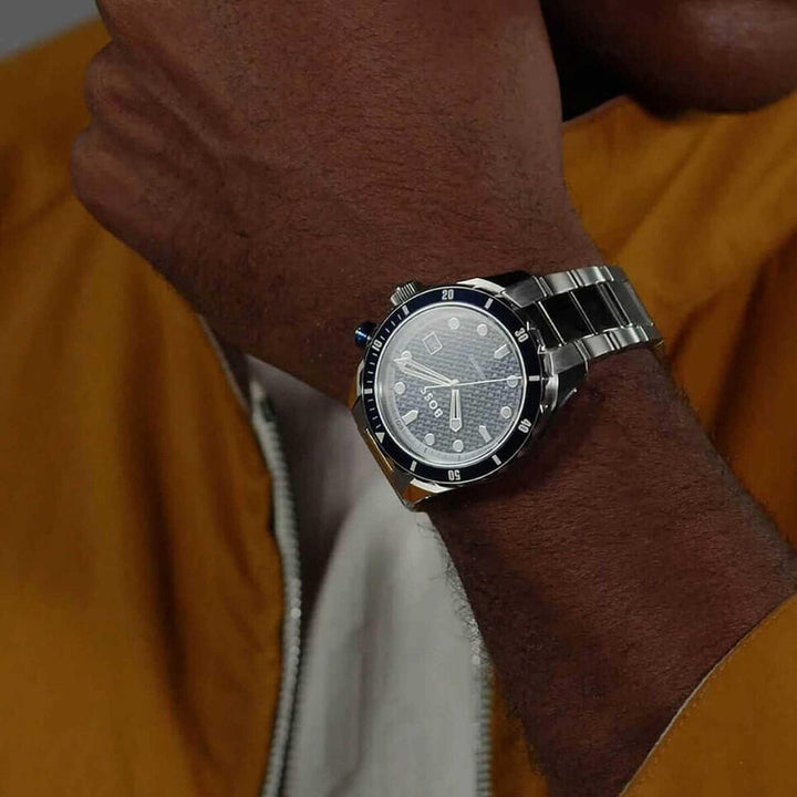 Hugo Boss Silver and Blue Bossmatic Round Mens Hybrid Automatic Watch 3