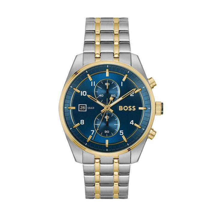 Hugo Boss Silver and Blue Skytraveller Round Gents Bi Colour Chronograph Watch - MococoHugo Boss1514247885997613538Watches and Accessories