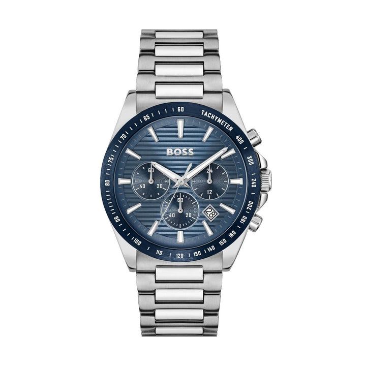 Hugo Boss Silver and Blue Strike Round Gents Chronograph Watch - MococoHugo Boss1514240885997608152Watches and Accessories