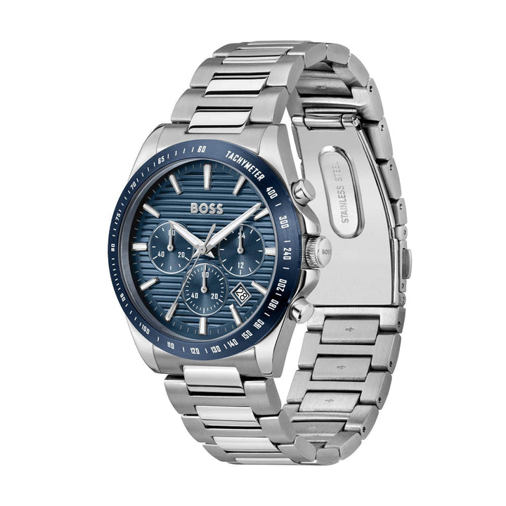 Hugo Boss Silver and Blue Strike Round Gents Chronograph Watch - MococoHugo Boss1514240885997608152Watches and Accessories