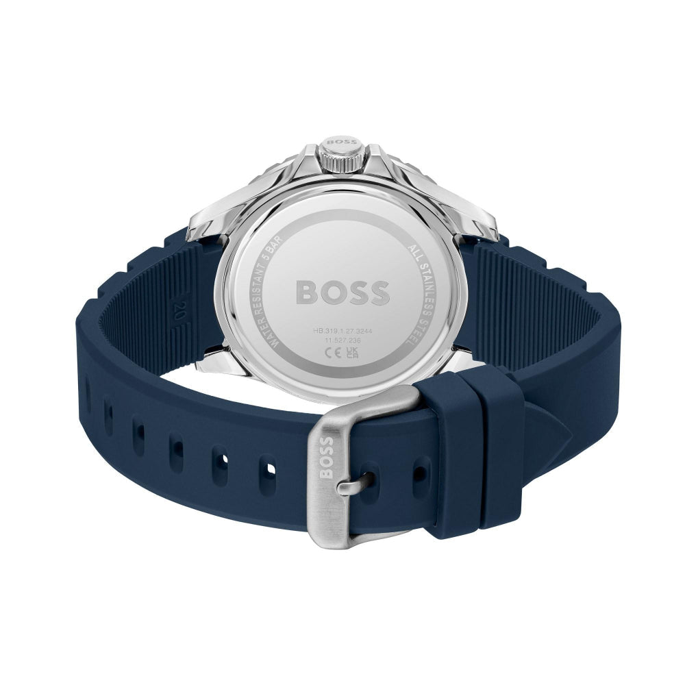Hugo Boss Silver and Blue Troper Sport Round Gents Silicone Strap Watch 5