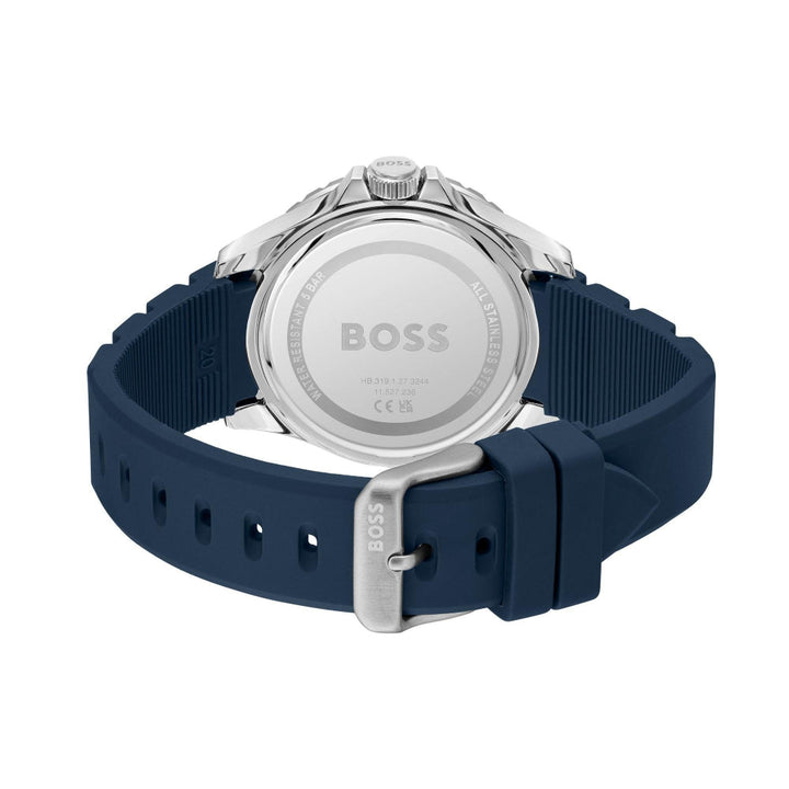 Hugo Boss Silver and Blue Troper Sport Round Gents Silicone Strap Watch 5