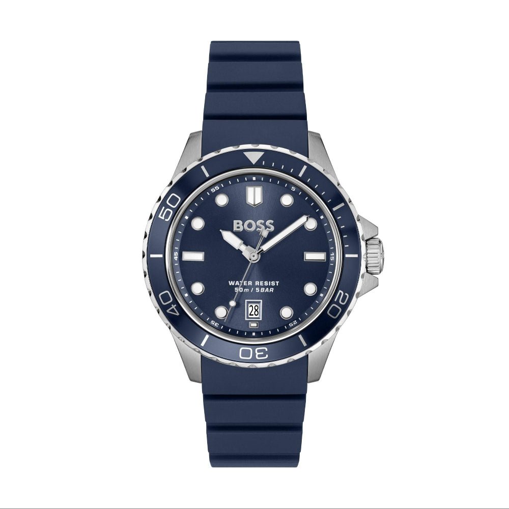 Hugo Boss Silver and Blue Troper Sport Round Gents Silicone Strap Watch - MococoHugo Boss1514292885997645638Watches and Accessories