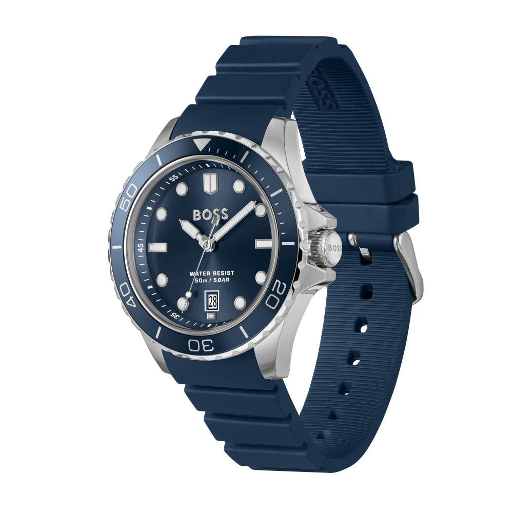 Hugo Boss Silver and Blue Troper Sport Round Gents Silicone Strap Watch - MococoHugo Boss1514292885997645638Watches and Accessories