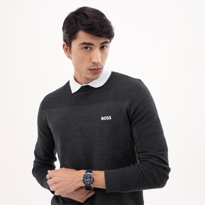 Hugo Boss Silver and Blue Troper Sport Round Gents Silicone Strap Watch - MococoHugo Boss1514292885997645638Watches and Accessories