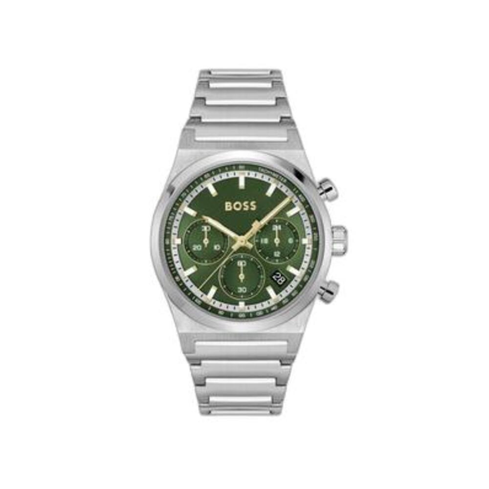 Hugo Boss Silver and Dark Green Candor Chrono Round Gents Bracelet Watch 