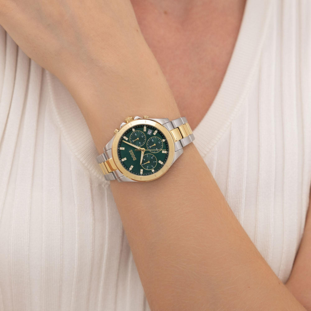 Hugo Boss Silver and Green Alley Round Ladies Sport Lux Bi Colour Bracelet Watch 2