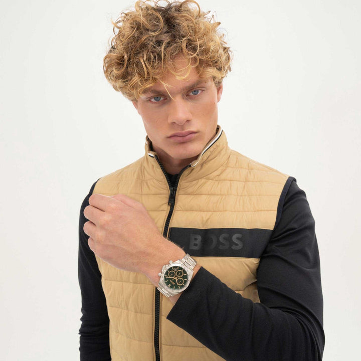 Hugo Boss Silver and Green Hero 2.0 Round Gents Bracelet Watch 3