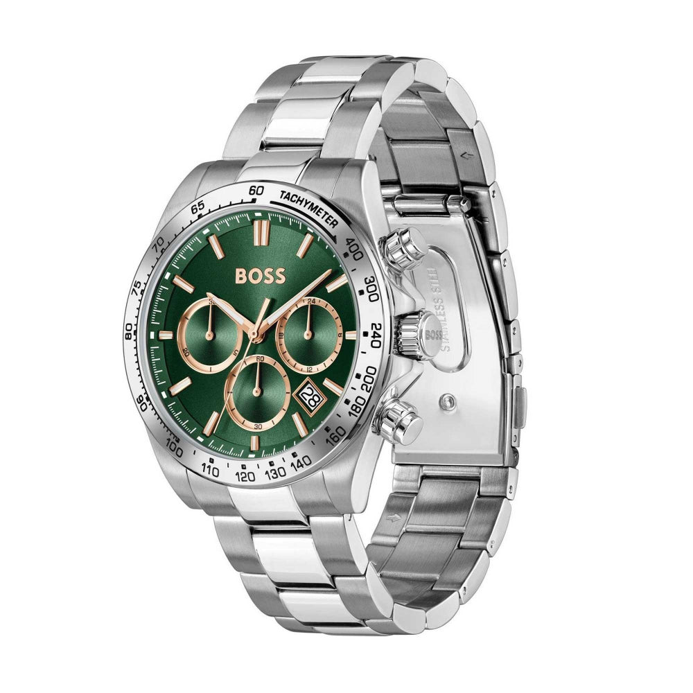 Hugo Boss Silver and Green Hero 2.0 Round Gents Bracelet Watch - MococoHugo Boss1514268885997645393Watches and Accessories