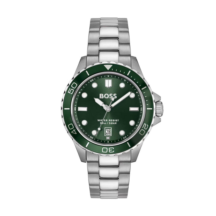 Hugo Boss Silver and Green Troper Sport Round Gents Bracelet Watch 1
