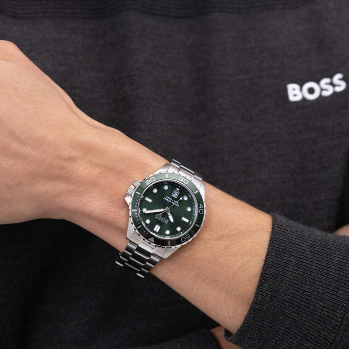 Hugo Boss Silver and Green Troper Sport Round Gents Bracelet Watch 2