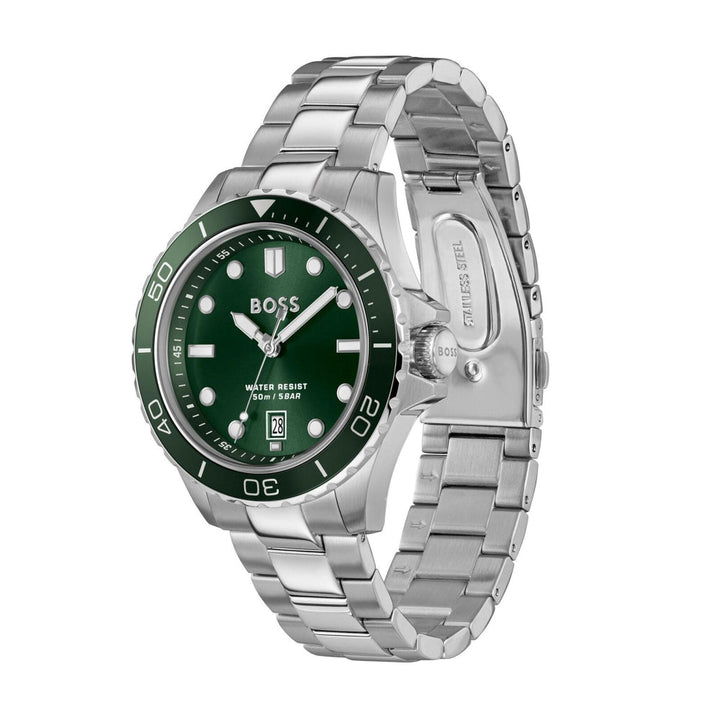 Hugo Boss Silver and Green Troper Sport Round Gents Bracelet Watch 3