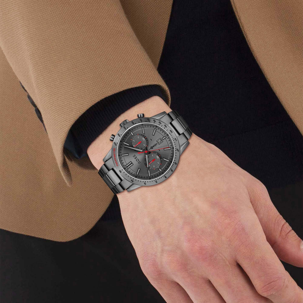 Hugo Boss Silver and Grey Allure Round Gents IP Bracelet Watch 2