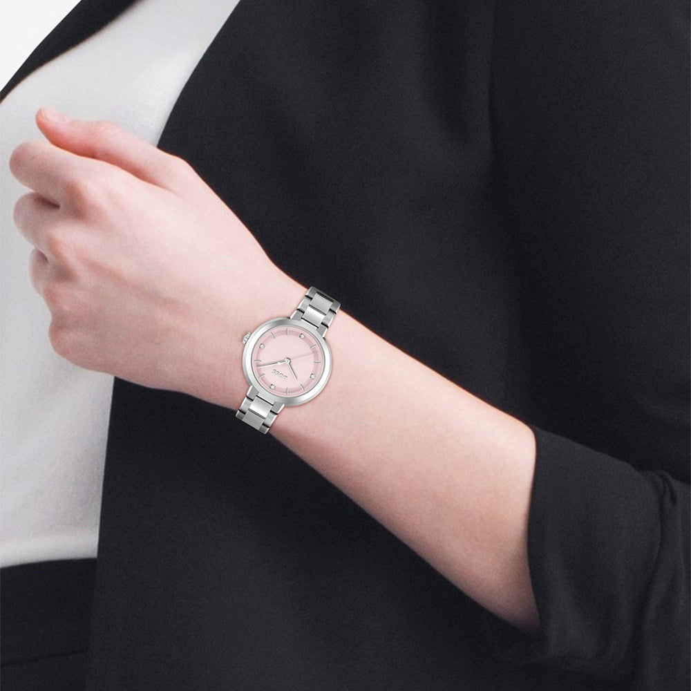 Hugo Boss Silver and Pink Sena Round Ladies Bracelet Watch - MococoHugo Boss1502757885997563741Watches and Accessories