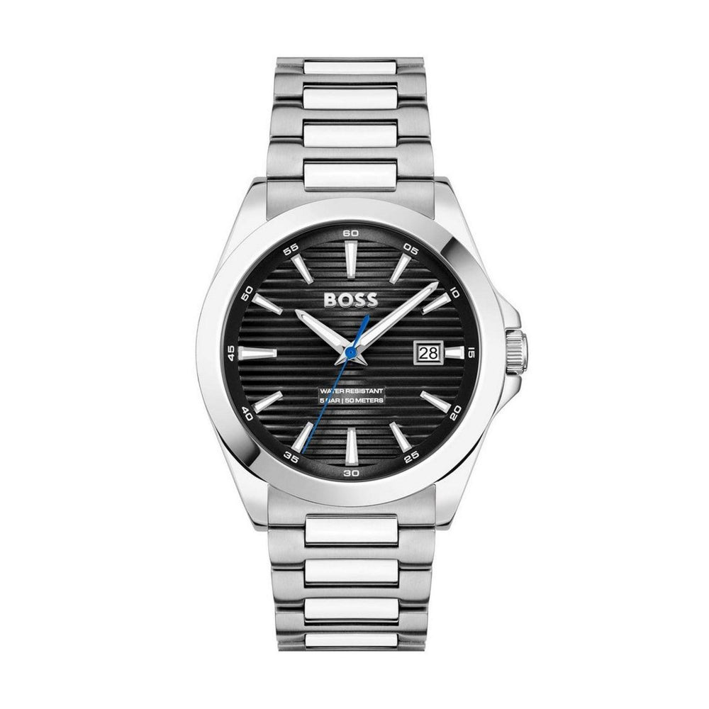 Hugo Boss Silver Black Grooved Dial Watch 1