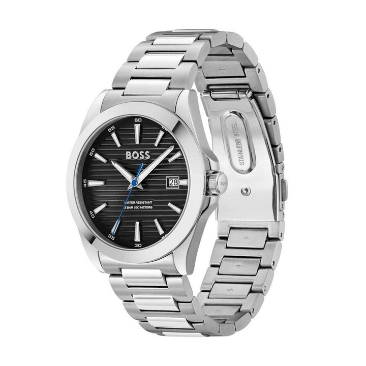 Hugo Boss Silver Black Grooved Dial Watch - MococoHugo Boss1514170Watches and Accessories