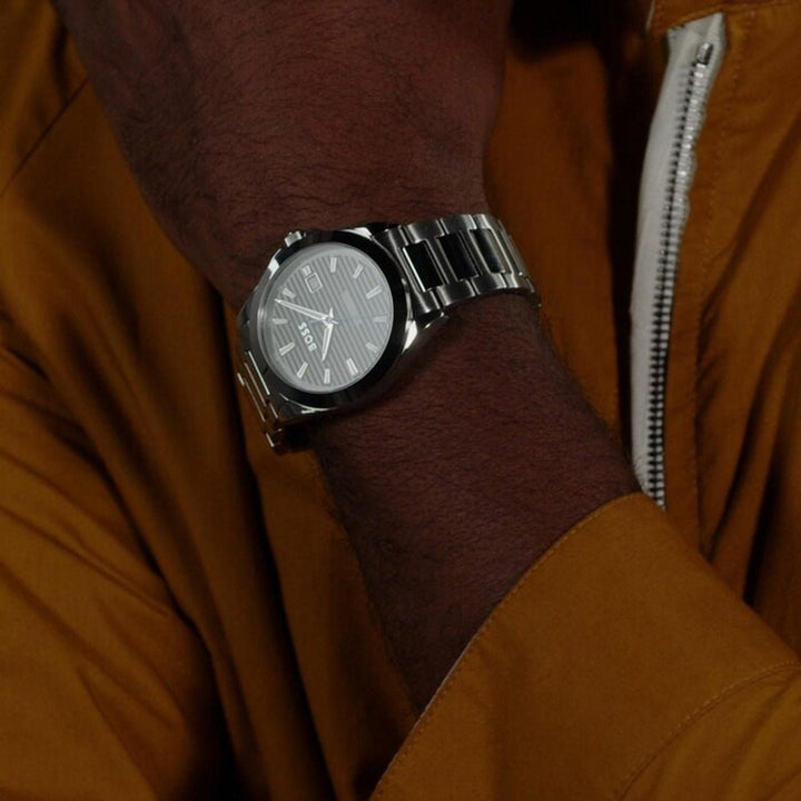 Hugo Boss Silver Black Grooved Dial Watch - MococoHugo Boss1514170Watches and Accessories